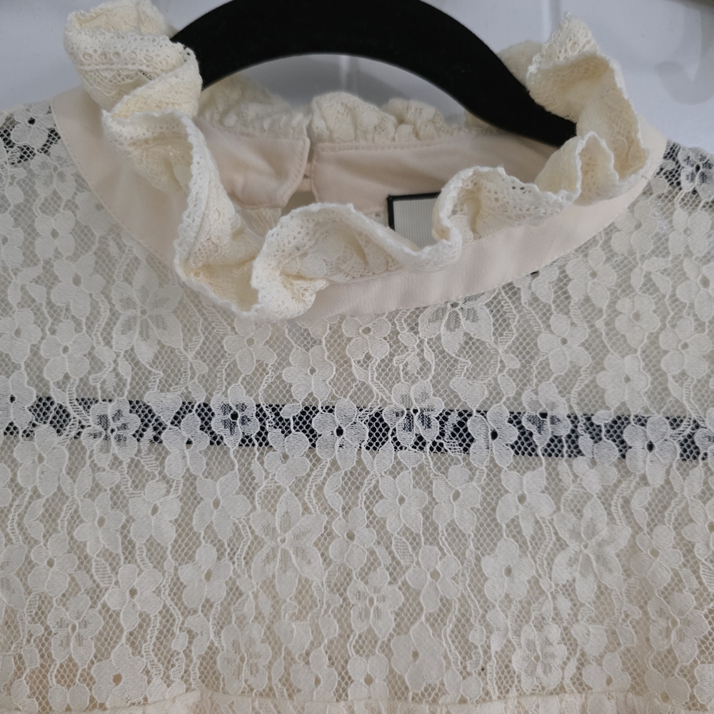 Tuckernuck High Neck Long Sleeve Cream Lace Rosalee Blouse XL - Picture 4 of 12